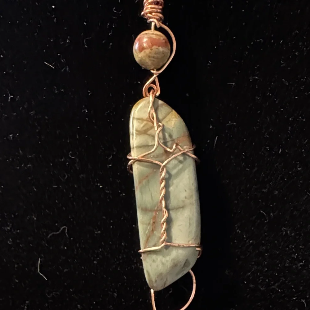 Handmade Vintage Copper Wire Rapped Stone Pendant